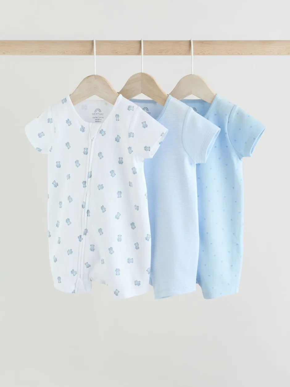 Next Bleu - Lot de 3 barboteuses zippées bidirectionnelles pour bébé (0 mois à 3 ans) Outlet