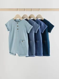 Next Bleu - Lot de 4 barboteuses à col boutonné grand-père pour bébé Online