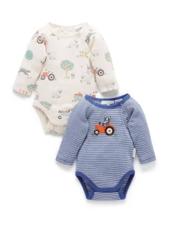 Purebaby Bleu - Lot de 2 bodys Sale