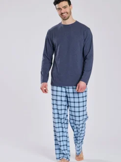Loungeable Bleu - Ensemble pyjama haut en jersey et pantalon à carreaux brossé Online