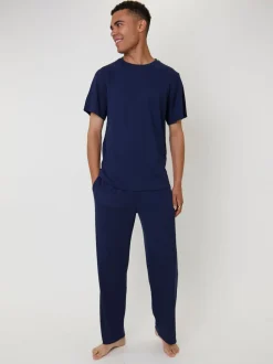 Loungeable Bleu - Ensemble Pjyamas gaufré à manches courtes et pantalon Discount