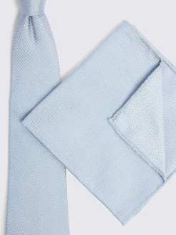 MOSS - Cravate en soie semi-blanchie Bleu Clearance