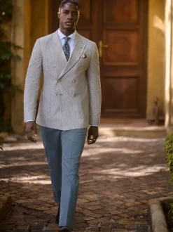 Next Bleu - Pantalon élégant en mélange de coton avec pattes d'ajustement sur le côté, lin et lyocell Clearance