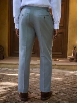 Next Bleu - Pantalon élégant en mélange de coton avec pattes d'ajustement sur le côté, lin et lyocell Clearance