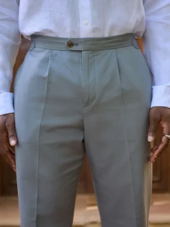 Next Bleu - Pantalon élégant en mélange de coton avec pattes d'ajustement sur le côté, lin et lyocell Clearance