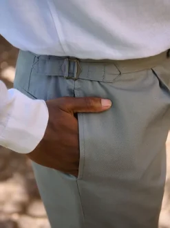 Next Bleu - Pantalon élégant en mélange de coton avec pattes d'ajustement sur le côté, lin et lyocell Clearance