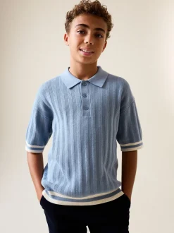 Next Bleu - Polo en maille à col boutonné (3-16ans) Discount