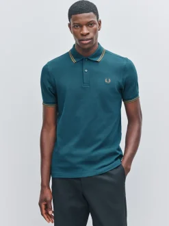 Fred Perry - Polo à double liseré Bleu Clearance