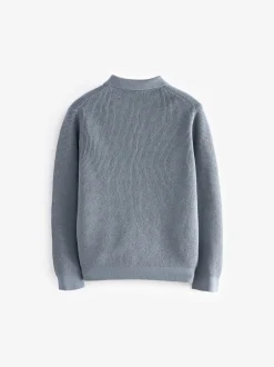 Next - Polo texturé à manches longues (3-16ans) Bleu New