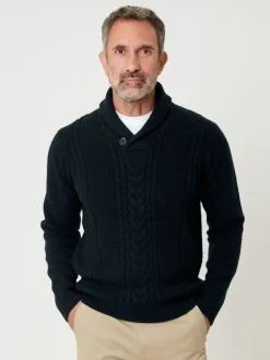 Saltwell Bleu - Pull à col châle en maille torsade Online