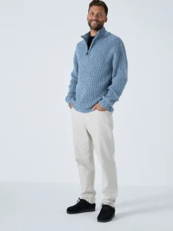 Next Bleu - Pull Coupe classique texturé en maille à col zippé avec laine Clearance