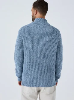Next Bleu - Pull Coupe classique texturé en maille à col zippé avec laine Clearance