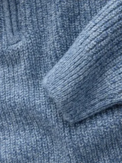 Next Bleu - Pull Coupe classique texturé en maille à col zippé avec laine Clearance