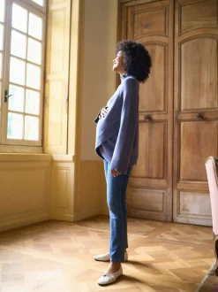 Seraphine Bleu - Pull de grossesse et d’allaitement à col roulé en cachemire mélangé haut de gamme Outlet