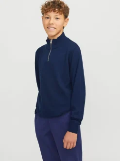 JACK & JONES JUNIOR Bleu - Pull en maille à col zippé Online