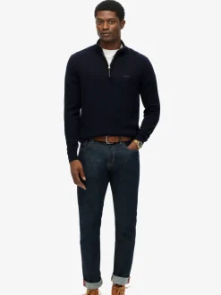 Superdry - Pull en laine Blend demi-zippé Bleu Clearance