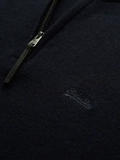 Superdry - Pull en laine Blend demi-zippé Bleu Clearance