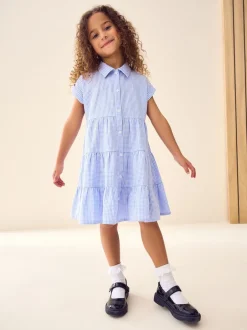 Next Bleu - Robe chemise à col chemise à volants vichy Cotton Rich School (3-14ans) New