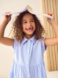 Next Bleu - Robe chemise à col chemise à volants vichy Cotton Rich School (3-14ans) New