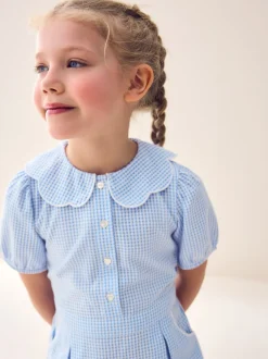 Next Bleu - Robe d'école Vichy à col festonné Cotton Rich (3-14ans) Sale