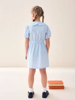 Next Bleu - Robe d'école Vichy à col festonné Cotton Rich (3-14ans) Sale