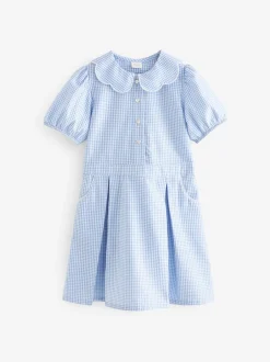 Next Bleu - Robe d'école Vichy à col festonné Cotton Rich (3-14ans) Sale