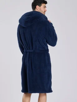Loungeable Bleu - Robe de chambre à capuche Sherpa New