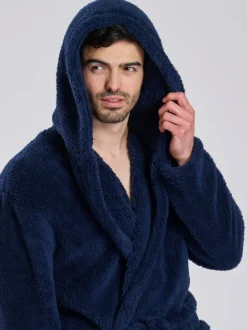 Loungeable Bleu - Robe de chambre à capuche Sherpa New