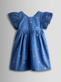 Jojo Maman Bébé Bleu - Robe Fleuri Brodée à manches à volants Hot