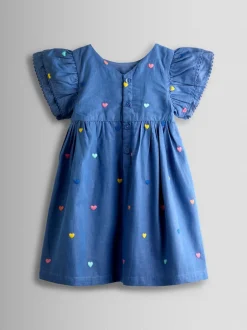 Jojo Maman Bébé Bleu - Robe Fleuri Brodée à manches à volants Hot
