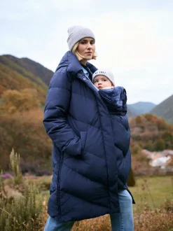 Seraphine Bleu - Long Chevron 3 en 1 Manteau de grossesse et de portage pour bébé Sale