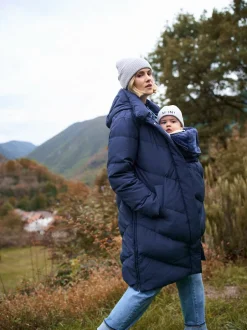 Seraphine Bleu - Long Chevron 3 en 1 Manteau de grossesse et de portage pour bébé Sale
