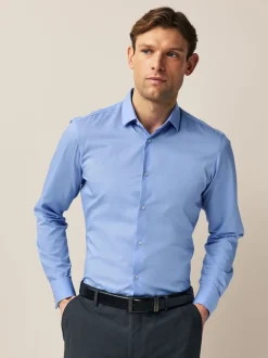 Next Bleu - Slim Fit (Slim Fit) - Chemises de nuit texturées à double poignet et d'entretien facile Discount