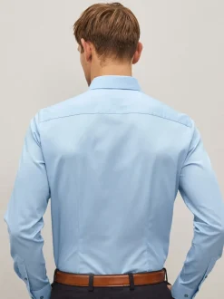 Next - Slim Fit (Slim Fit) - Chemise élégante texturée facile d’entretien à poignets simples Bleu