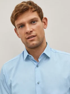 Next - Slim Fit (Slim Fit) - Chemise élégante texturée facile d’entretien à poignets simples Bleu