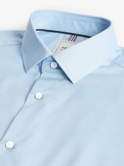 Next - Slim Fit (Slim Fit) - Chemise élégante texturée facile d’entretien à poignets simples Bleu