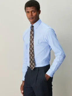 Next Bleu - Slim Fit (Slim Fit) - Chemise habillée texturée à manches longues avec bordure