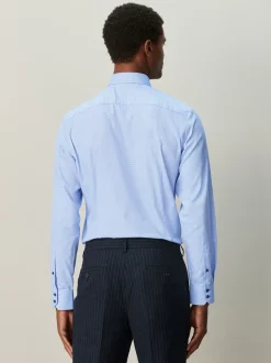 Next Bleu - Slim Fit (Slim Fit) - Chemise habillée texturée à manches longues avec bordure