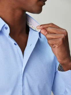 Next Bleu - Slim Fit (Slim Fit) - Chemise habillée texturée à manches longues avec bordure