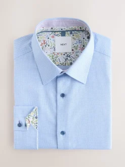 Next Bleu - Slim Fit (Slim Fit) - Chemise habillée texturée à manches longues avec bordure