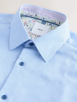 Next Bleu - Slim Fit (Slim Fit) - Chemise habillée texturée à manches longues avec bordure