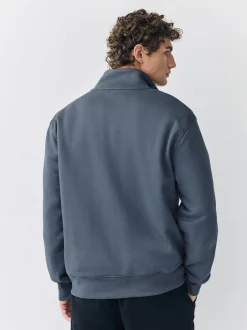 Next Bleu - Sweat à col cheminée zippé en jersey riche en coton Clearance