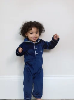 The Little Tailor Bleu - Bébé Luxury Soft Touch Velour Noël Onsie Rompersuit Outlet