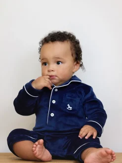 The Little Tailor Bleu - Bébé Luxury Soft Touch Velour Noël Onsie Rompersuit Outlet