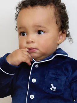 The Little Tailor Bleu - Bébé Luxury Soft Touch Velour Noël Onsie Rompersuit Outlet