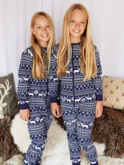 The Little Tailor Bleu - Kids Reindeer Noël Motif Fair Isle 100% Coton Tout-en-un