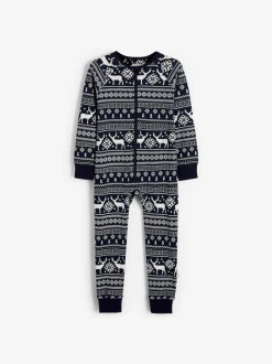The Little Tailor Bleu - Kids Reindeer Noël Motif Fair Isle 100% Coton Tout-en-un