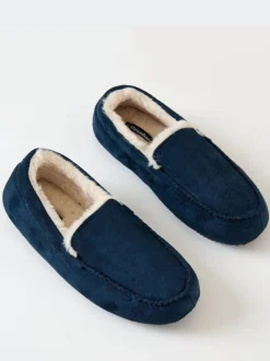 Threadbare Bleu - chaussons mocassins doublés de fausse fourrure en faux daim Online