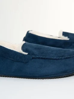 Threadbare Bleu - chaussons mocassins doublés de fausse fourrure en faux daim Online