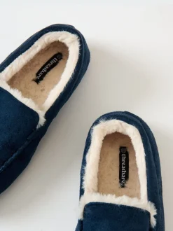 Threadbare Bleu - chaussons mocassins doublés de fausse fourrure en faux daim Online